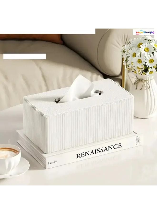 Luxury Leather Tissue Box Black Striped Design For Home And Office 9.84x5.31x4.41 Inches - Image 2